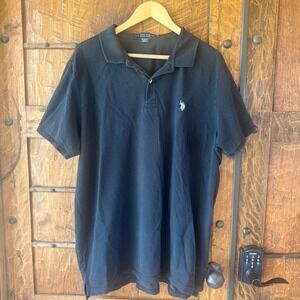 US Polo Assn Polo Shirt Mens XXL Black Cotton Pique Short‎ Sleeve Logo Classic